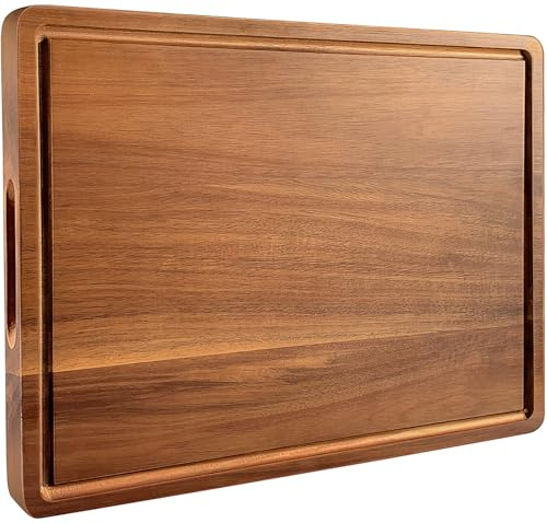 Large Acacia Wood Cutting Board for Kitchen, 17x12 Inch Reversible Wooden Chopping Board Charcuterie Board with Juice Grooves and Handle for Meat, Cheese, Vegetables, Fruits, Bread