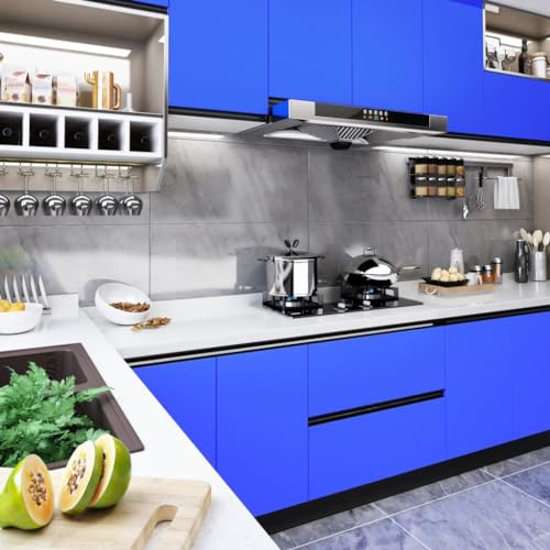 ZEYUAN Selbstklebende Möbelfolie Hochglanz-Blau 500x90 cm PVC, Klebefolie Möbel, Folie Für Möbel, Selbstklebende Folie, Klebefolie Küche, Folie Küchenschränke, Schrankfolie