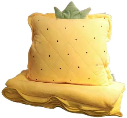 Hixingo Couverture et Oreiller de Voyage 2 en 1, Couverture et Coussin de Voyage Multifonctional Doux et Chaud Plaids Couverture Hiver pour Canapé, Bureau, Literie (Ananas,150x170cm)