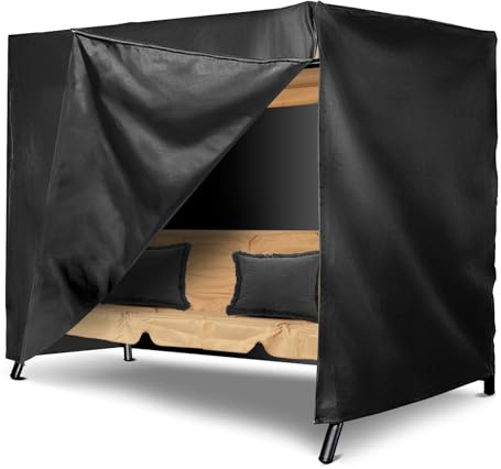 Albert Austin 3 Seater Heavy Duty Garden Swing Cover with Waterproof 600D Oxford Fabric Secure Side Zipper Design Windproof Anti UV Swing Seat Hammock Cover for Outdoor Patio Yard 210x150x150cm