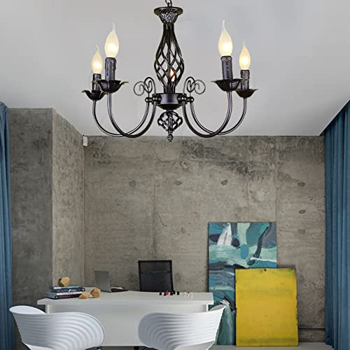 5 Flammig Kronleuchter Schwarz Lüster Gold Vintage Loft Deckenlampe Metall Retro Für Wohnzimmer Schlafzimmer Küche Flur Pendelleuchte Esstisch Retro Hängeleuchte E14