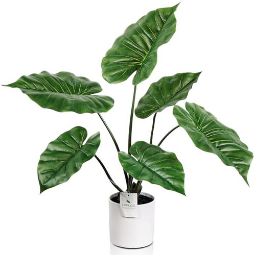 Leflos 68cm künstliche Monstera Pflanze für den Innenbereich, künstliche Alocasia-Blatt Pflanze im weißen Topf, deko für Wohnzimmer, Büro, Fest & Party