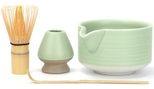 Ensemble matcha 4 pièces,bol céramique fouet support et cuillère en bambou | Parfait pour cérémonie du thé japonaise,adapté pour préparer matcha,polvere,matcha latte,accessorio tradizionale giapponese