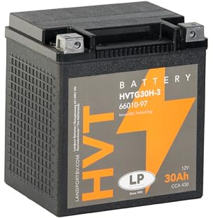LANDPORT Gel-Batterie HVTG30H-3 12V 30Ah kompatibel mit HD FL, FLH, FLHR | Vergleichsnummer GHD30HL-BS; 430 A CCA, Maße 166x130x175 mm; kompatibel mit HD FLHTC, FLHX, XLH, Road King, Electra Glide