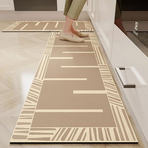 Hixingo Tappeto Cucina in Diatomite, Assorbenza Passatoia Cucina Antiscivolo Lavabile Tappeti da Cucina Tappeto da Cucina Tappeto da Bagno Tappetino per Doccia (50x180m,Cachi Moderno)