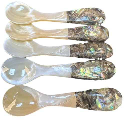 Rockreyoa Cuchara de nácar hecha a mano, cuchara de caviar, cuchara de huevo, cuchara para sopa, cucharilla de café, cuchara de caviar, cucharilla de helado, cucharilla para caviar, servir sal estilo