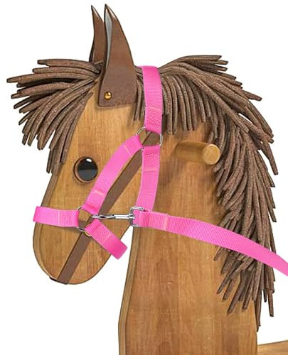 Holzpferd Zubehör Trense Trensenzaum Trense Pink Gebisslose Trense Holzpferd Halfter mit Verstellbar Genickstück Trense Mini Shetty Halfter Halfter für Gartenpferd für Holzpferd Spielzeugpferde (Groß)