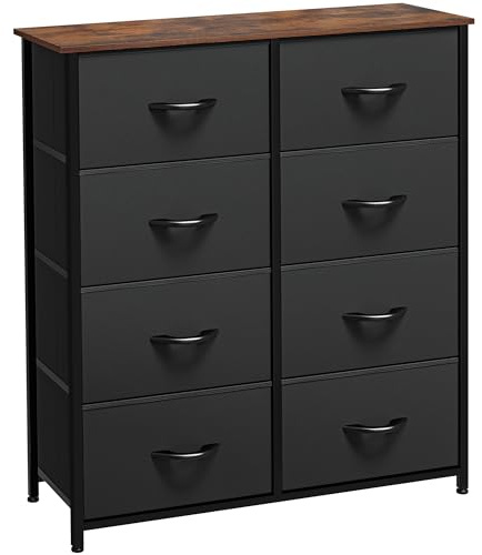 YITAHOME Kommode,Kommode mit 8 Schubladen,Schrank,Stoffschubladen mit Griffen,Metallgestell,für Wohnzimmer Flur Schlafzimmer,Dauerhaft,Dauerhaft,Schwarz mit brauner Deckplatte