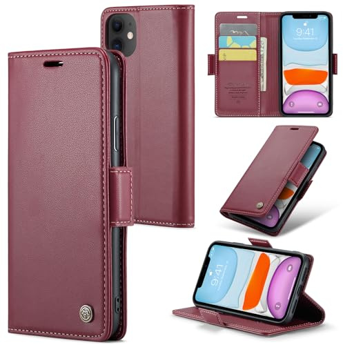 Rerzoiro Handyhülle für iPhone 11 Hülle, Premium PU Lederhülle Klappbar Flip Case [RFID Blocker] Tasche Magnet Kartenfach Klapphülle Schutzhülle für iPhone 11, Rot