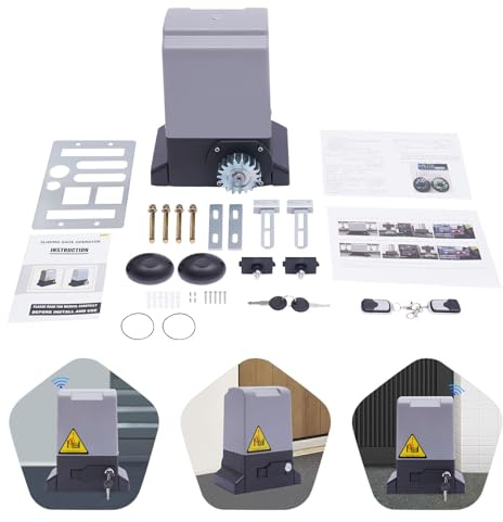 750W Automatic Sliding Gate Opener Rack,for Heavy Driveway Slide Gates Up to 1600kg 12M,Rack Driven Security Gate Operator with 2 Remote Controls