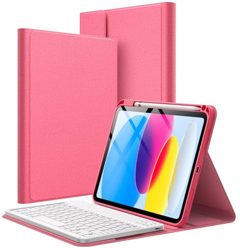 JETech Keyboard Case for iPad (A16) 11th/10th Gen, Pink | Cover for 2025/2022 Model, Magnetic Detachable, Bluetooth Wireless, Pencil Holder, TPU Back Protection, Multi-Angle Stand