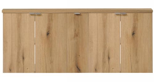 [en.casa] Mueble de Baño Bajo Doble Lavabo Newport Módulos Suspendidos con 5 Puertas Batientes y Estantes Encimera de 140 cm Sin Recortes 140x60x40 cm MDF/Aglomerado - Roble