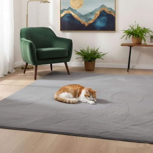 VIMODA Teppich Wohnzimmer Schlafzimmer, Kurzflor, flauschig weich, rutschfest/Anti-Rutsch, waschbar bis 30°C, Felloptik, für Fußbodenheizung geeignet,Farbe:Grau;Maße:80x140 cm