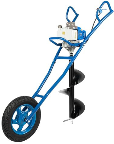 63CC Petrol Earth Auger,Heavy-Duty Hole Digger with wheelbarrow,3 HP Fence Post Hole ,2-Stroke Gasoline Engine,mit 11.81in drill and 1.3L Fuel Tank for Garden Fencing Farmland Etc (Blue)
