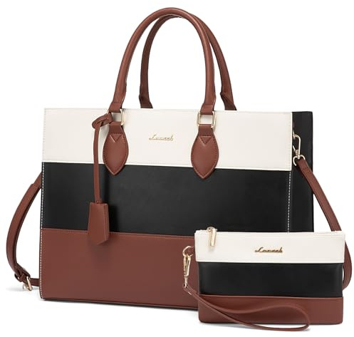 LOVEVOOK Laptop Bags 17.3 Inch for Women, Large Ladies Work Tote Handbags for Office Business School Uni, Totes Bag PU Leather, Womens Waterproof Shoulder Bag with Adjustable Straps & Purse