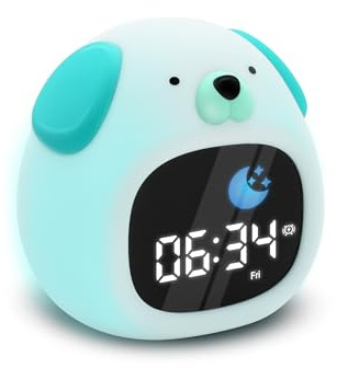 METRONIC 477537 - Sveglia per bambini educativa con cane con luce notturna per ragazza e ragazzo, visualizzazione orologio digitale, apprendimento pedagogico intelligente giorno notturno, con batteria