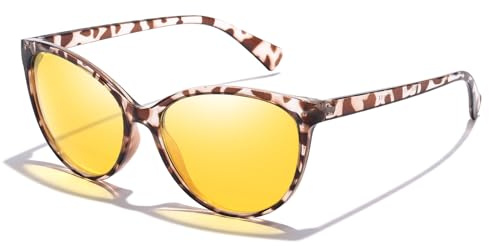 SIPHEW Nachtsichtbrille Damen Katzenaugen Nachtbrille zum Autofahren mit gelben polarisierten Gläsern Nachfahrbrille für Autofahrer