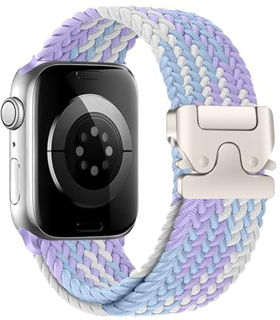 AiiBowy Flätat band kompatibelt med Apple Watch Armband 42/46/44/45/49/40/41/38mm, Nylon Sport Loop Elastic Armband för iWatch Ultra 3/Ultra 2/Ultra/SE 3/SE 2/SE/Series 11/10/9/8/7/6/5/4/3/2, Lila, 38