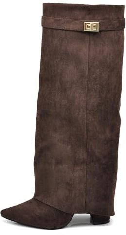 IF FASHION Stivali Alti al Ginocchio Punta a Punta Tacco Alto Gambale A Ghetta Stile Western Comodi e Chic 6885 Brown N.37