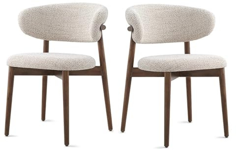 Mid Century Modern Dining ChairsSolid Wood with Linen Cushion & Curved Backrest Upholstered Kitchen & Living Room Chairs Stylish & Comfortable Seating