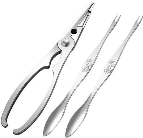 Ipetboom Teiliges Meeresfrüchte Werkzeug Set aus Edelstahl Robustes Krabben Hummerzangen Set mit Krabbenschere und Meeresfrüchte gabeln Rutschfester Griff Korrosionsbeständig zum Garnelen
