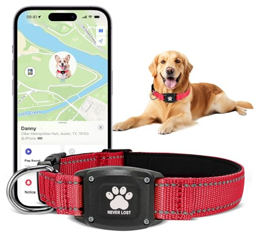 Myiwb GPS-Hundehalsband-Tracker, 2-in-1, reflektierend, wasserdicht, verstellbar, nur iOS, ideal für Hunde-Tracking, Haustier-Tracker, für kleine bis große Hunde, Echtzeit-Tracking, keine monatlichen