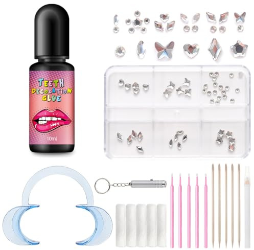 ROKZELT Kit Brillantini per Denti, 48 Pezzi Brillantini Denti, Gemme Dentali, Tooth Gems, Grillz, Set Brillantini, Strass, Denti Accessori, Für Fêtes Decorazione Zahn