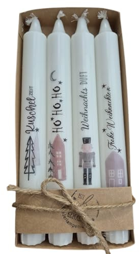 Adventskerzen Set Weihnachten mit Nussknacker & Sprüchen – 4 Stabkerzen bedruckt – Geschenkidee ca.17,5cm