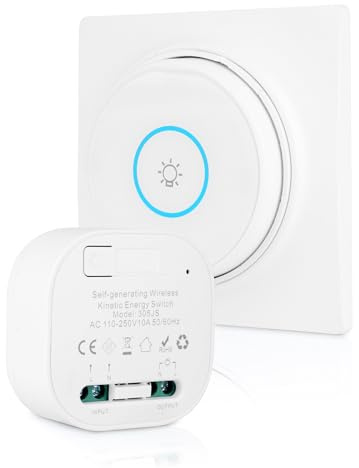 Funkschalter 230v Funk-Lichtschalter Set Funktaster mit Empfänger 10A Drahtlos Wandschalter für Lampe bis 1000W Batterielos Funk Schalter Licht Fernbedienung 200m Reichweite, Nachrüsten, ohne Kabel