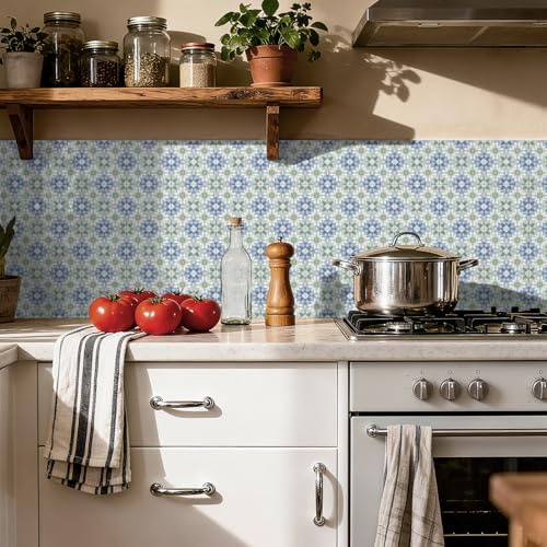 Fliesenaufkleber Bad Blau Grün Aufklebender Vinyl-Wanddekor,Selbstklebende Fliesen Aufkleber,Abziehen Und Aufkleben Spritzschutz-Für Wandfliesen Küchenrückwand & Bordüren