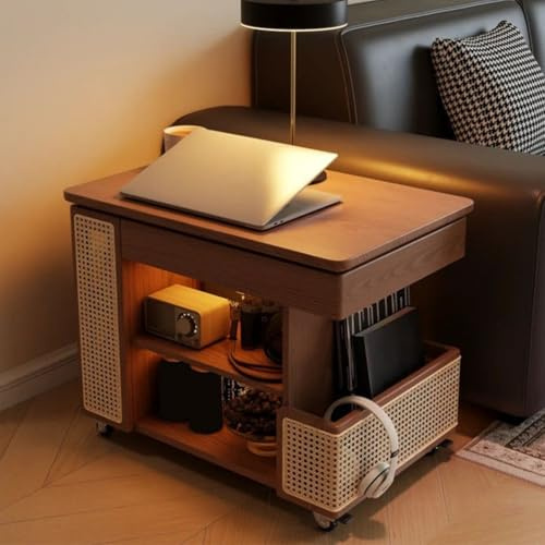 XCLOOZGL Tavolino in Legno Massello con Piano Regolabile, Tavolino Stretto con Rotelle, Tavolino Basso Portatile, Comodini Multifunzionali, Scrivania per Camera da Letto, Soggiorno