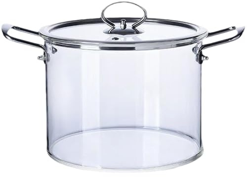 Casserole en verre avec couvercle 4L, marmite transparente, double poignée en acier inoxydable, casseroles en verre résistantes à la chaleur pour la cuisson des pâtes, nouilles, soupe, lait