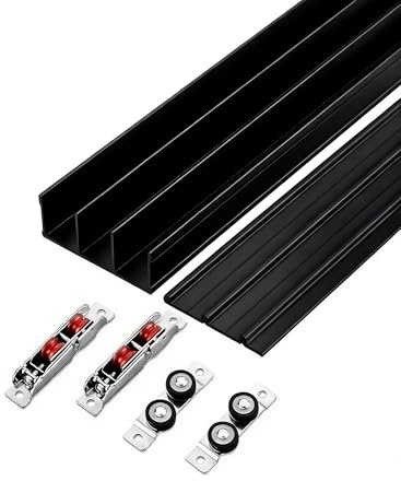 Kit de herrajes for puerta corredera de triple riel, rieles de aluminio de alta resistencia, derivación de 3 paneles ajustable de montaje empotrado for armario,(110cm/43.3in)