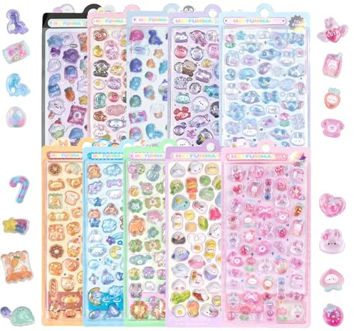 Nymora Set di 10 Mini Adesivi, Decorazione Kawaii Cute Cose Dolci Animali, Adesivi 3D Tiny per Sticker Book & Washi, Adesivo Acqua-Resistente per Scrapbooking