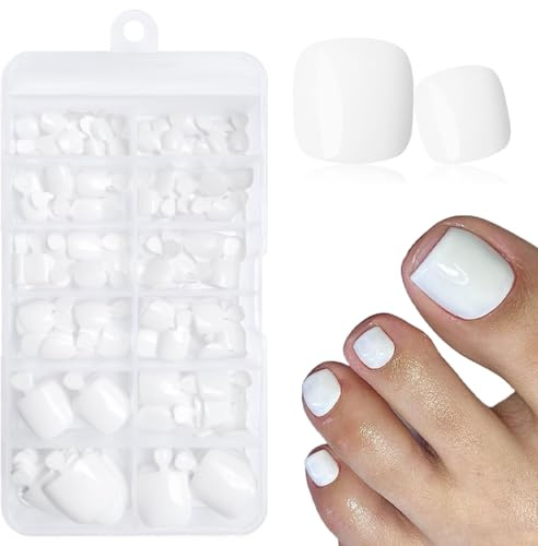 KAHZOR 120 pezzi Unghie Finte Corte Bianche per Piedi, Quadrate Opache, Copertura Completa, Press on Nail (bianco)