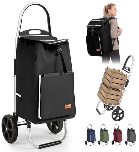 Sekey Einkaufstrolley klappbar, 3-in-1 Einkaufswagen | (Trolley, Sackkarre & Rucksack), mit leichtem Aluminiumrahmen, vielseitig für Einkauf, Alltag & Reisen, stabil platzsparend