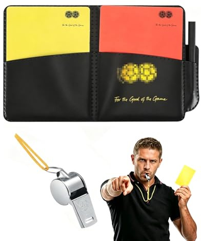 RAMGLYO Silbato Árbitro Profesional y Tarjetas Arbitro Futbol, Set Deportivo con Funda Roja y Amarilla, para Entrenamiento y Competición