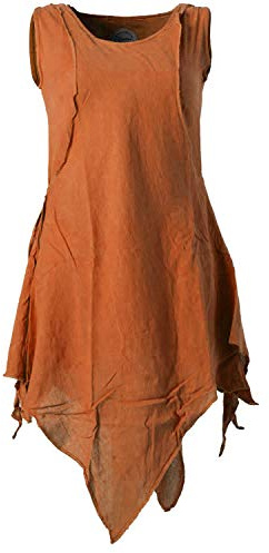 Vishes - Alternative Bekleidung - Zipfeliges Lagenlook Shirt Tunika aus handgewebter Baumwolle - im Used-Look orange 34
