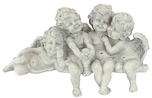 Design Toscano Figur Puttenkonklave Sitzende Engel, silber, 14 x 45,5 x 30,5 cm, SH380151