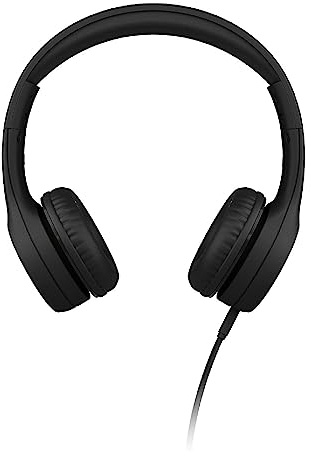 LilGadgets Connect+ Foldable Headphones, Adjustable Fit Soft Touch Padding for Kids with Mic, Volume-Limited & Noise Reduction On-Ear Wired Headset for School with SharePort - Black, Ages 3-14