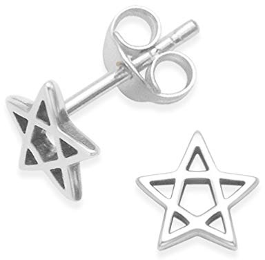 Sterling Silver pentagram Earrings - star stud earrings SIZE: small 6mm. Gift Boxed star earrings. 5146