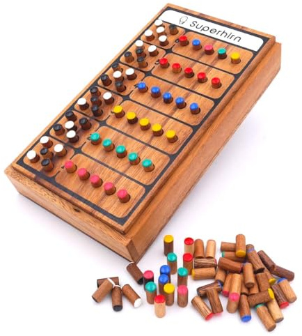 ROMBOL Superhirn - Color Finder - 5 Farben, mehr Spielspaß, 2 Personen, Holzspiel inkl. praktischem Verschlussband