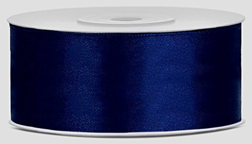 Partydeko 25m x 25mm Rolle Satinband Geschenkband Schleifenband Dekoband Satin Band (Dunkelblau (074))
