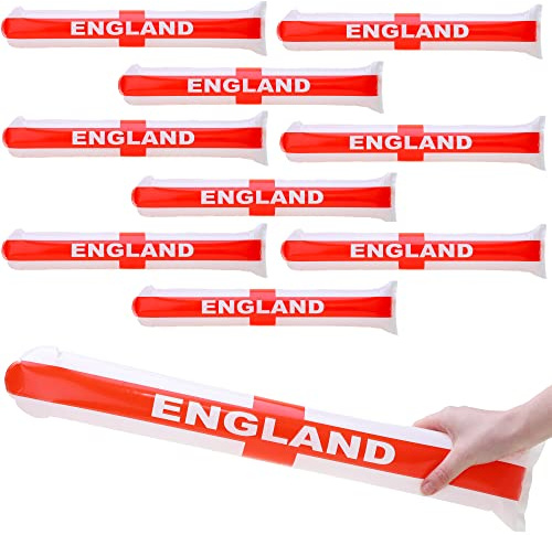 Toyland® Pack Of 10 Inflatable England Flag Bang Bang Bats/Sticks - St George's Day World Cup & Euros - English Party Decorations