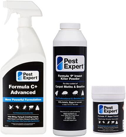 Pest Expert Carpet Moth Killer Spray 1ltr, Moth Powder 300g and Super Fumer 11g Carpet Moth Killer Smoke Bomb - Formula 'P Pest Expert (HSE approved and tested – professional strength product)