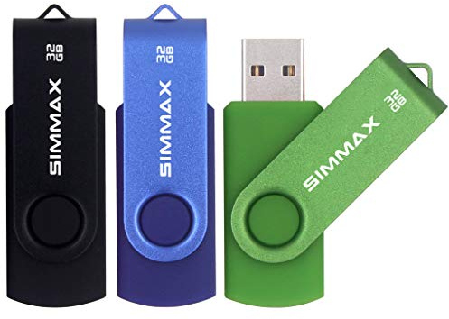 SIMMAX USB Flash Drives 3 Pack 32GB Memory Stick Swivel Design Thumb Drive USB Stick (32GB Black Blue Green)
