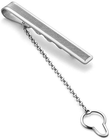 STERLL Herren Krawattenspange Aus Sterlingsilber Mit Feinem Streifenmuster Und Sicherungskette