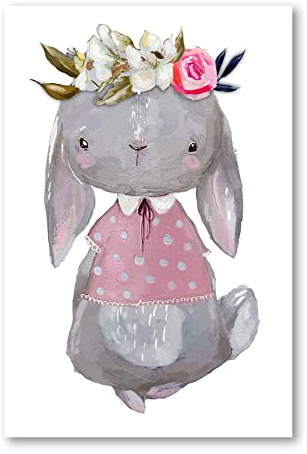 Postereck - 3955 - Kinderzimmer, Hase Tier Blumen Süss - Kinder Kinderzimmer Kinderbild Wandposter Fotoposter Bilder Wandbild Wandbilder - Poster - 3:2-61,0 cm x 40,5 cm