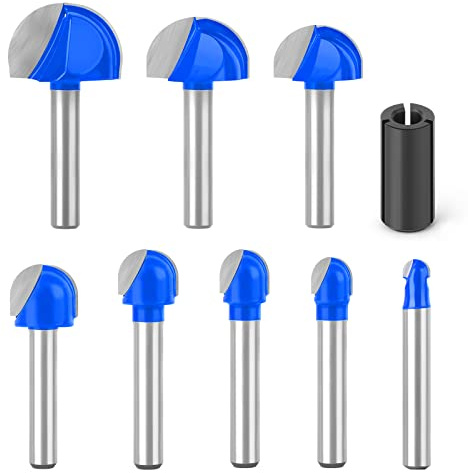 MEIGGTOOL 8pcs 6mm Cove Box Enrutador de carburo cementado Bit para carpintería, MDF y madera contrachapada, vástago redondo de 1/4