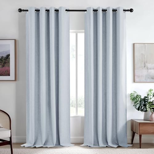 Deconovo Total Blackout Curtains Faux Linen Room Darkening Thermal Insulated Noise Reducing Energy Effcient Draperies for Living Room Bedroom (Light Blue, 52x84 Inch, 2 Panels)